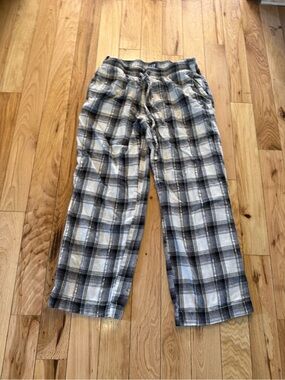 Womens Medium plaid pajama pants gray black drawstring lounge